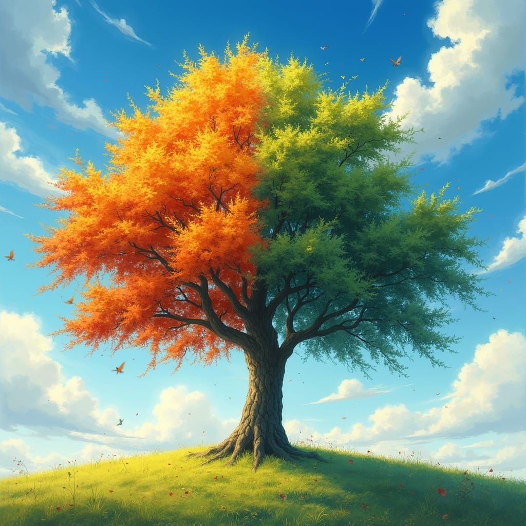 Tree Through the Seasons in Impressionist Style