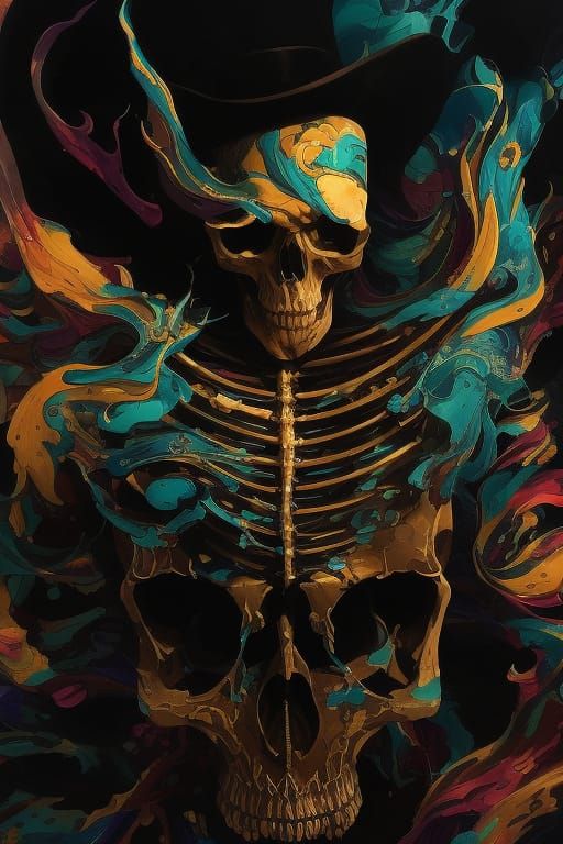Badass Skeleton Man Portrait with Marbling Effects