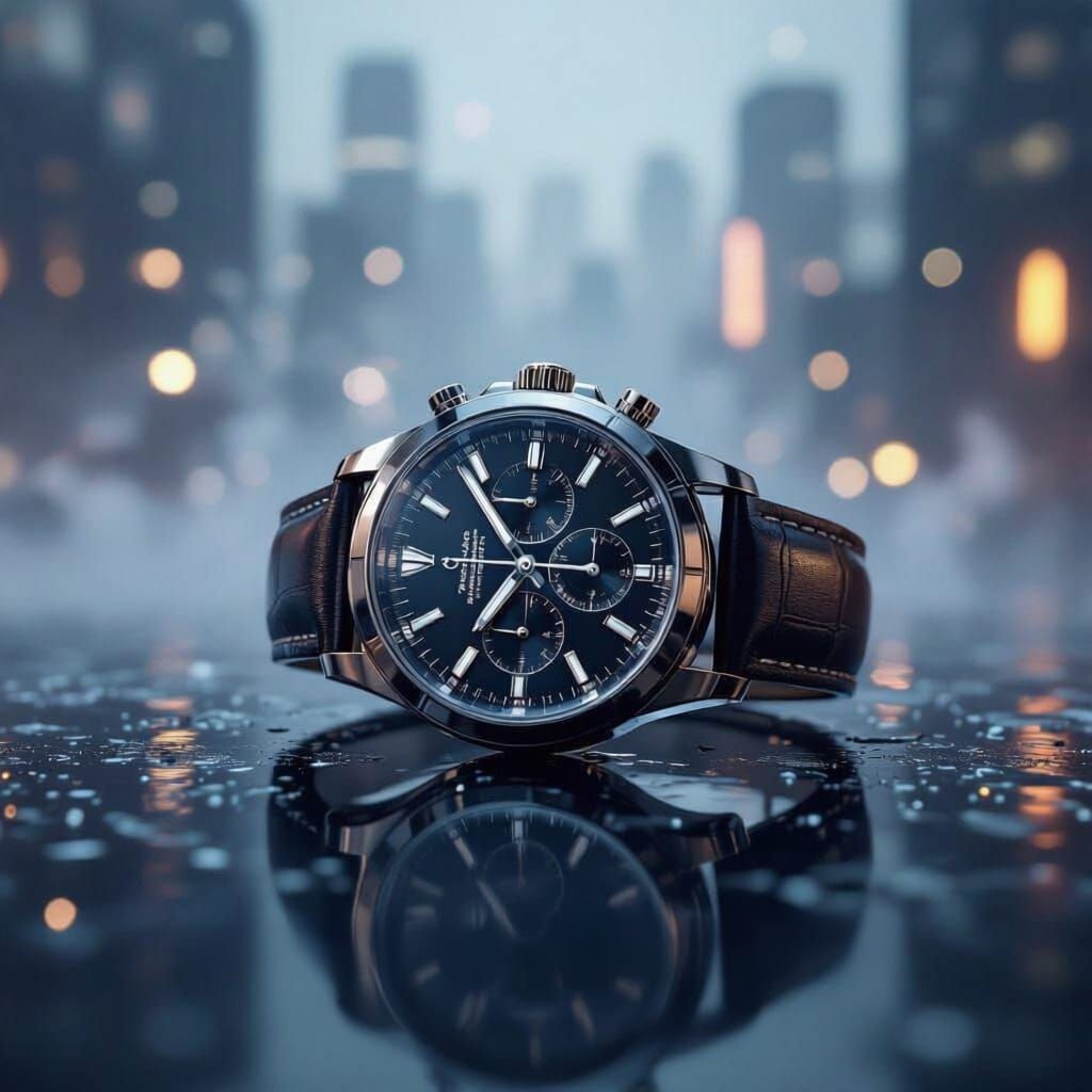 Luxury Watch Cinematic Poster with City Bokeh