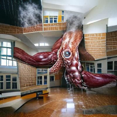 Giant Octopus at High School: Hyperrealistic Unreal Engine