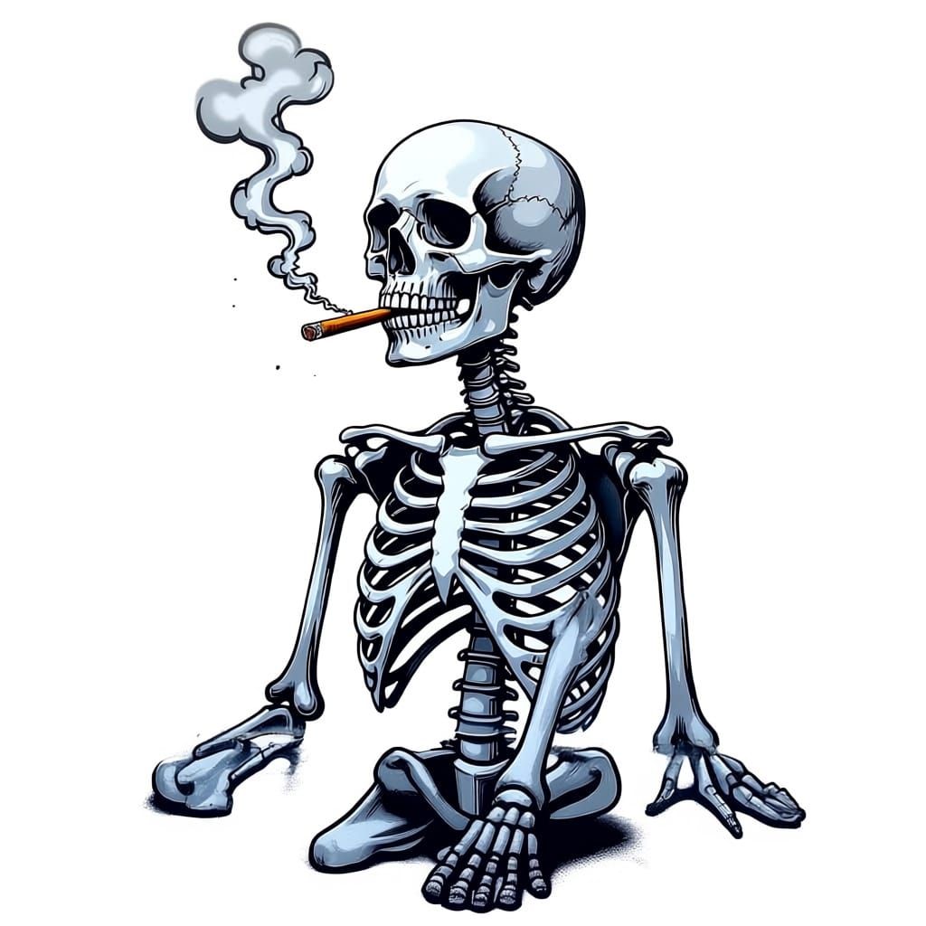 Bansky Style Graffiti Skeleton Smoking Cigar