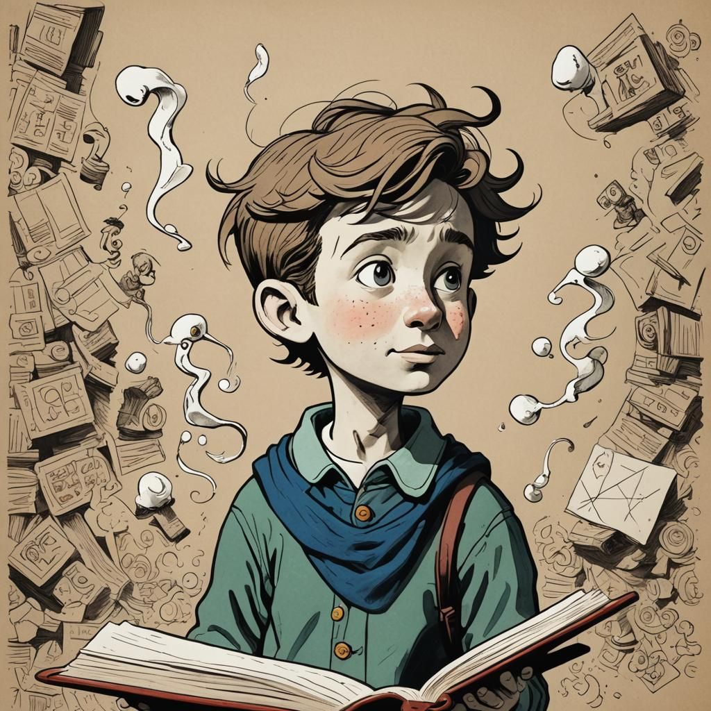 Surreal Bookish Character Drawing in Splash Art Style