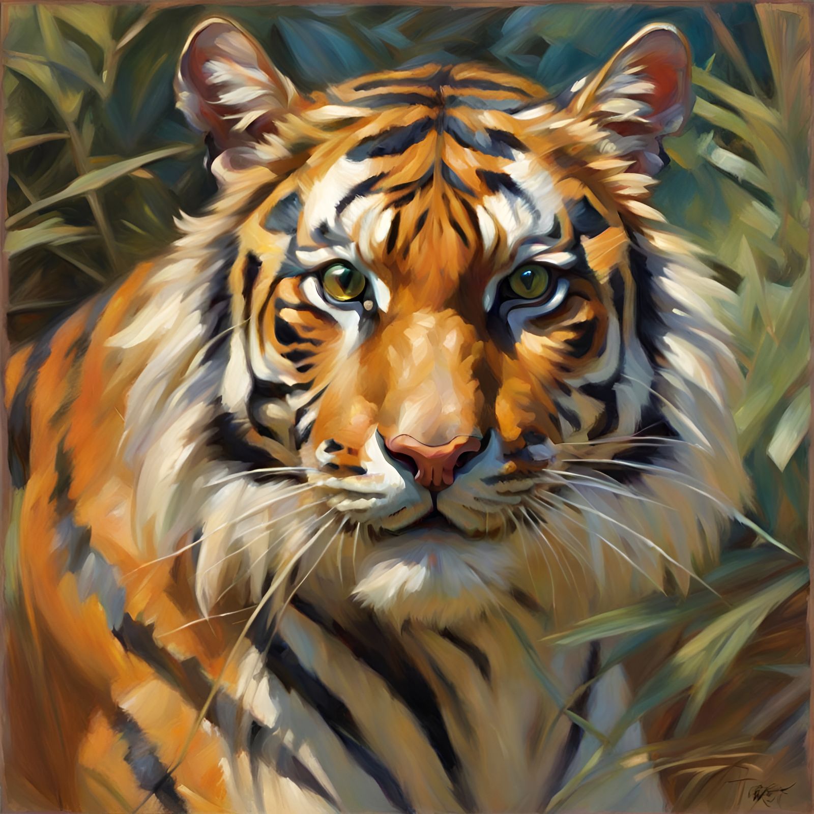 Tiger-Striped Cat Painting in Academic Style