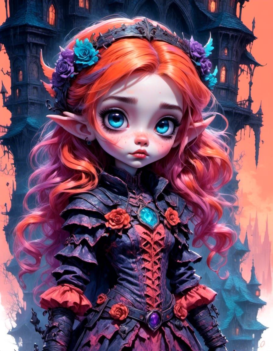 Cute Chibi Succubus in Gothic Horror Style