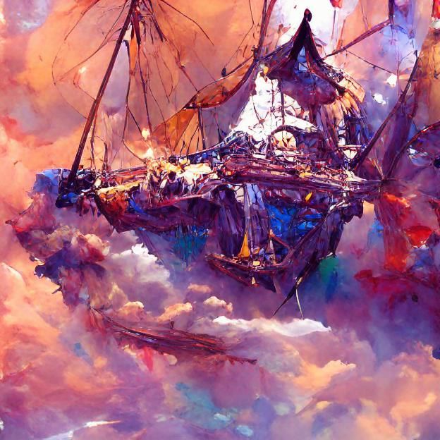 Pirate Ship Among Stars in Romanticism Style