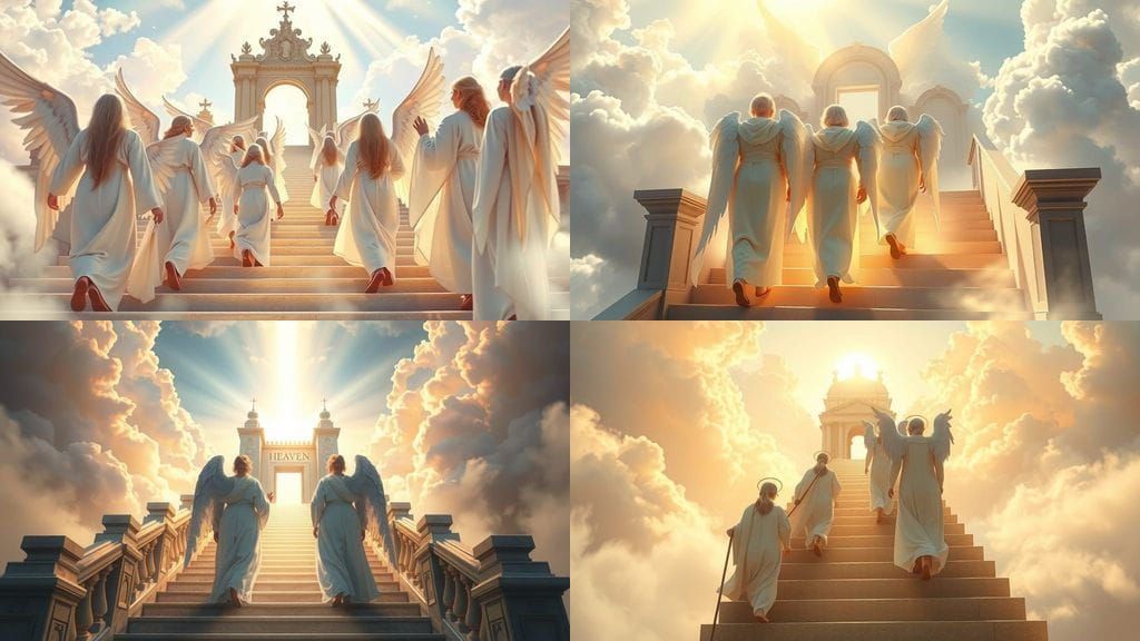 Angels Ascending to Heaven in Ethereal Light