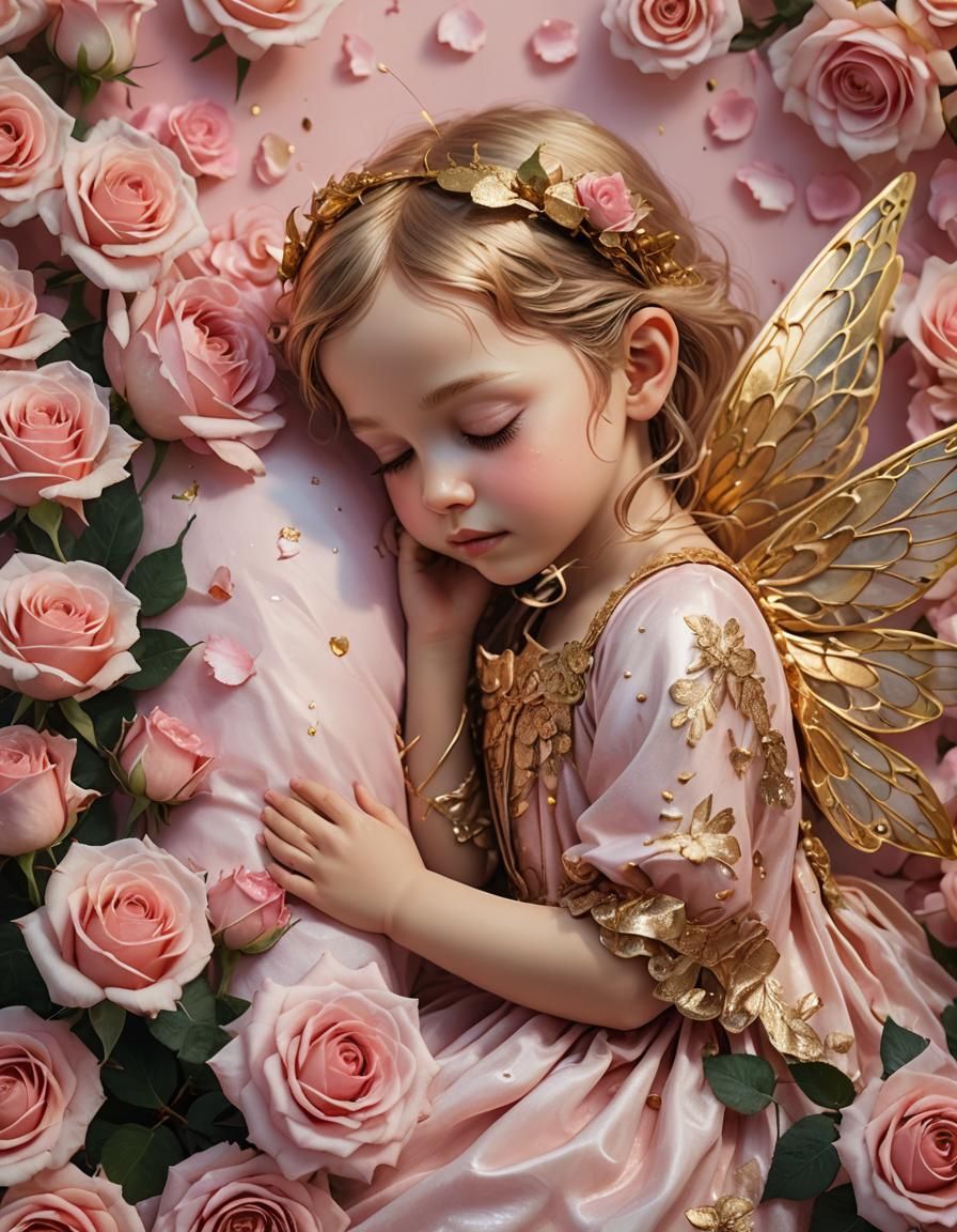 Sleeping Fairy in Bed of Roses: Hyperrealistic Art