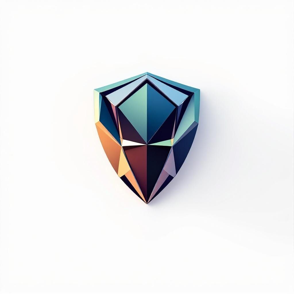 Abstract Shield Icon with Geometric Design in 3D