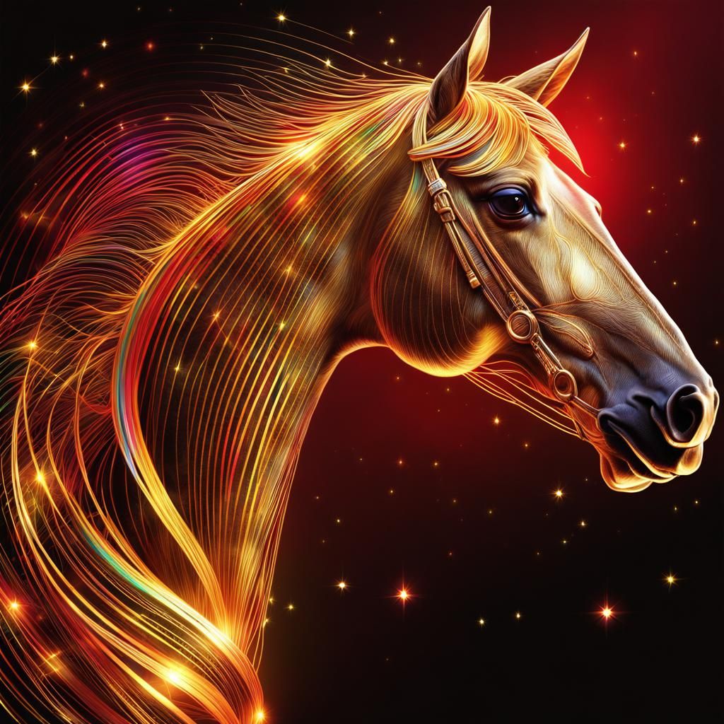 Luminous Horse Contour Drawing in Digital Art Style