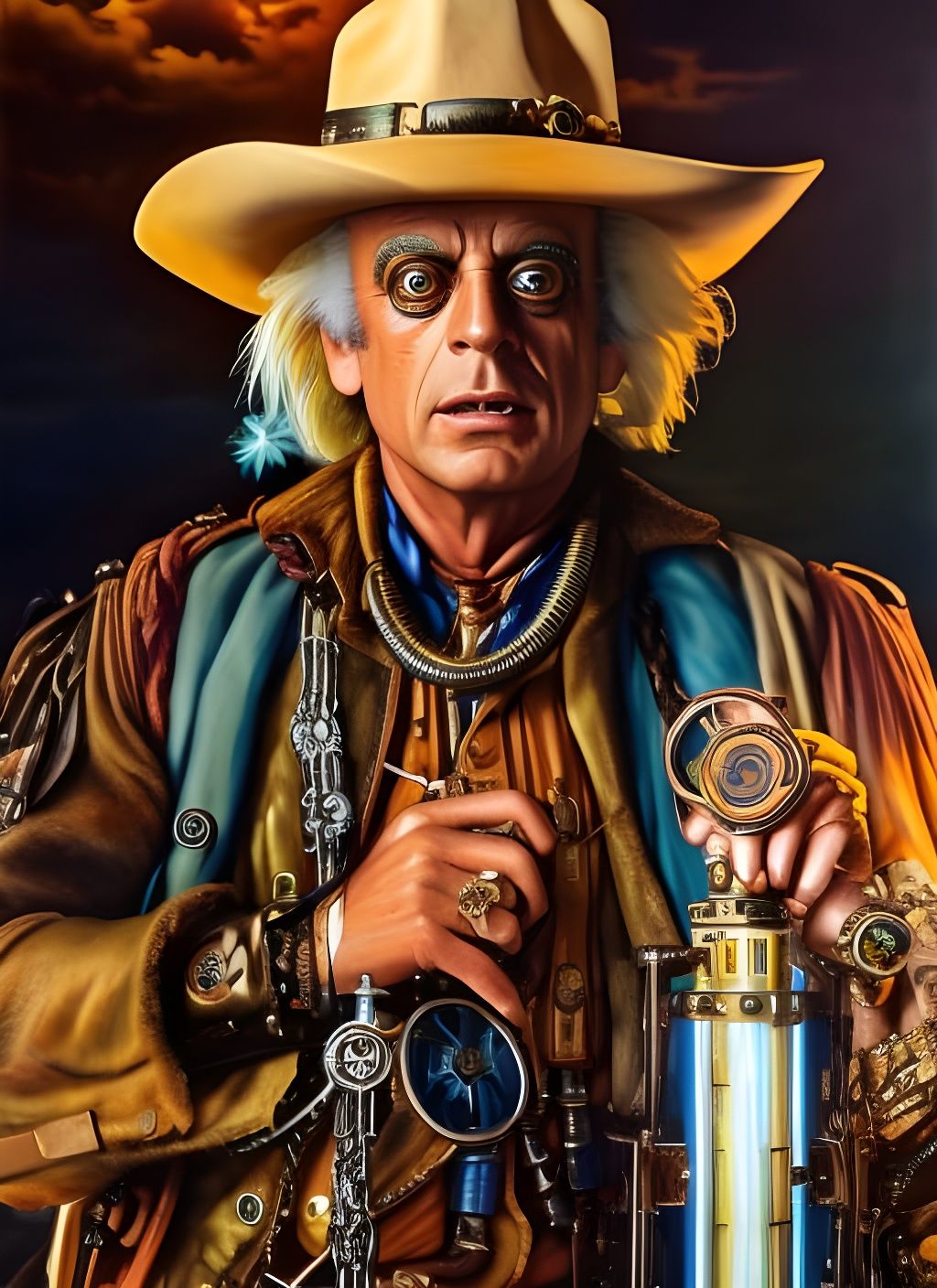 Steampunk Doc Brown Cowboy Portrait in Colored Pencil