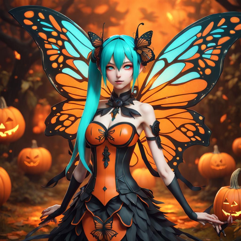 Jack-o'-Lantern Fairy with Butterfly Wings
