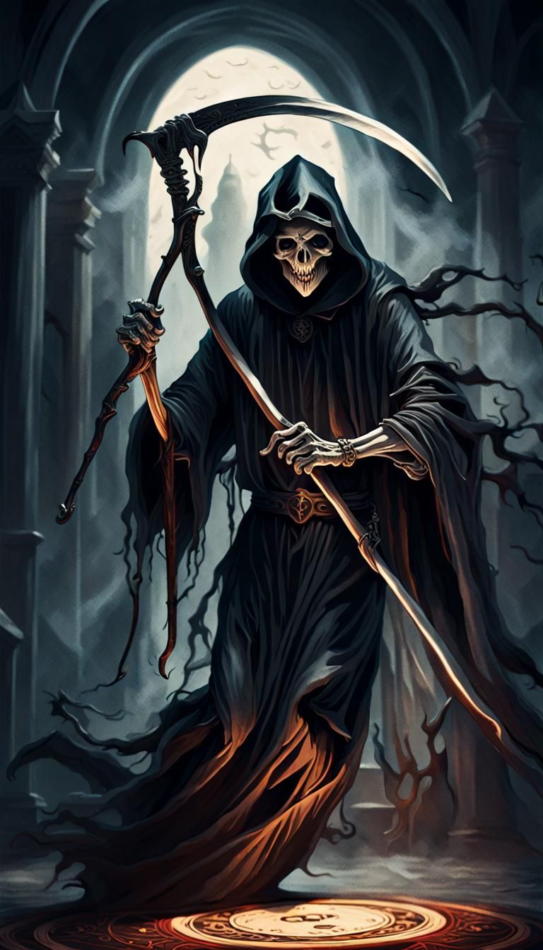 Grim Reaper Leaps from Death Tarot Card