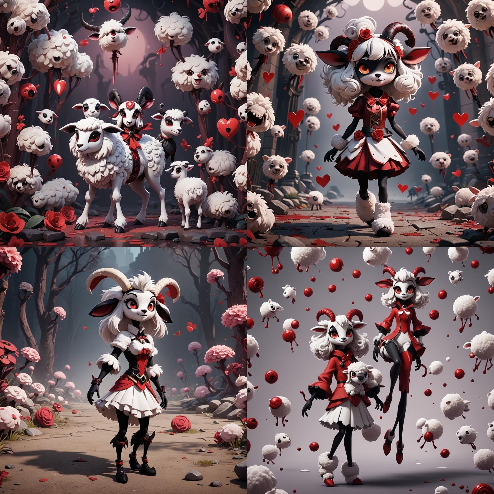 Lamb-Themed Female Character in Hazbin Hotel Style