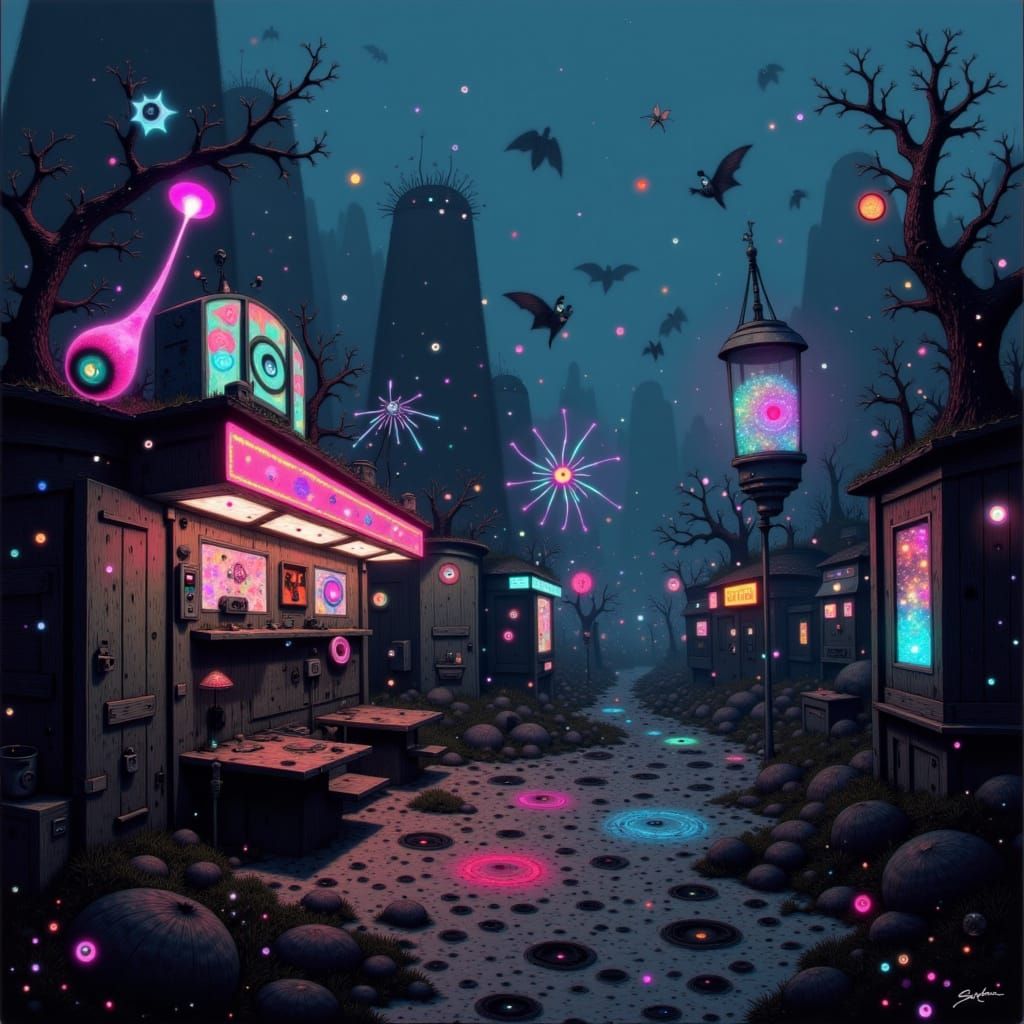 Mystical Carnival at Dusk in Whimsical Style