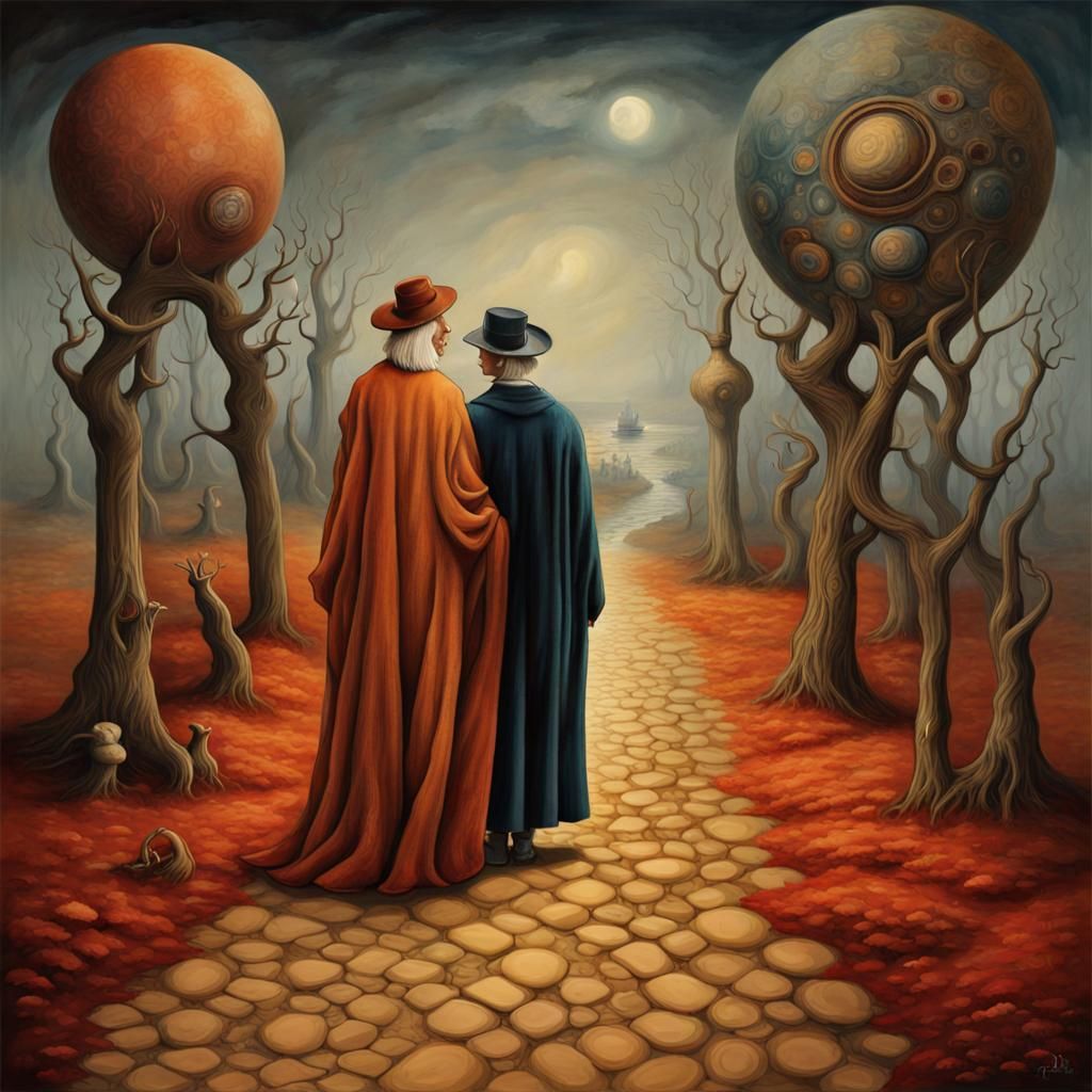 Surreal Dreamscape with Long Path: Watercolor Art