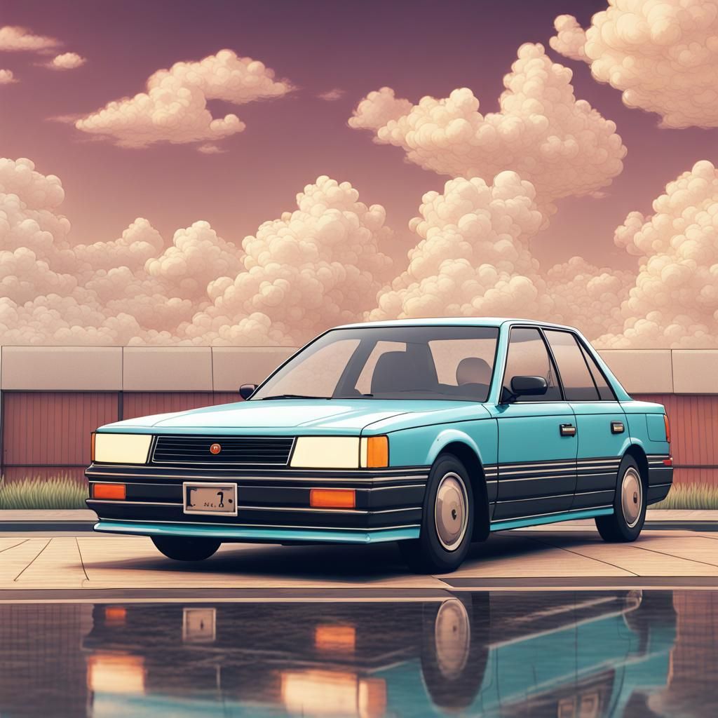An illustration of 1990s Japanese sedan