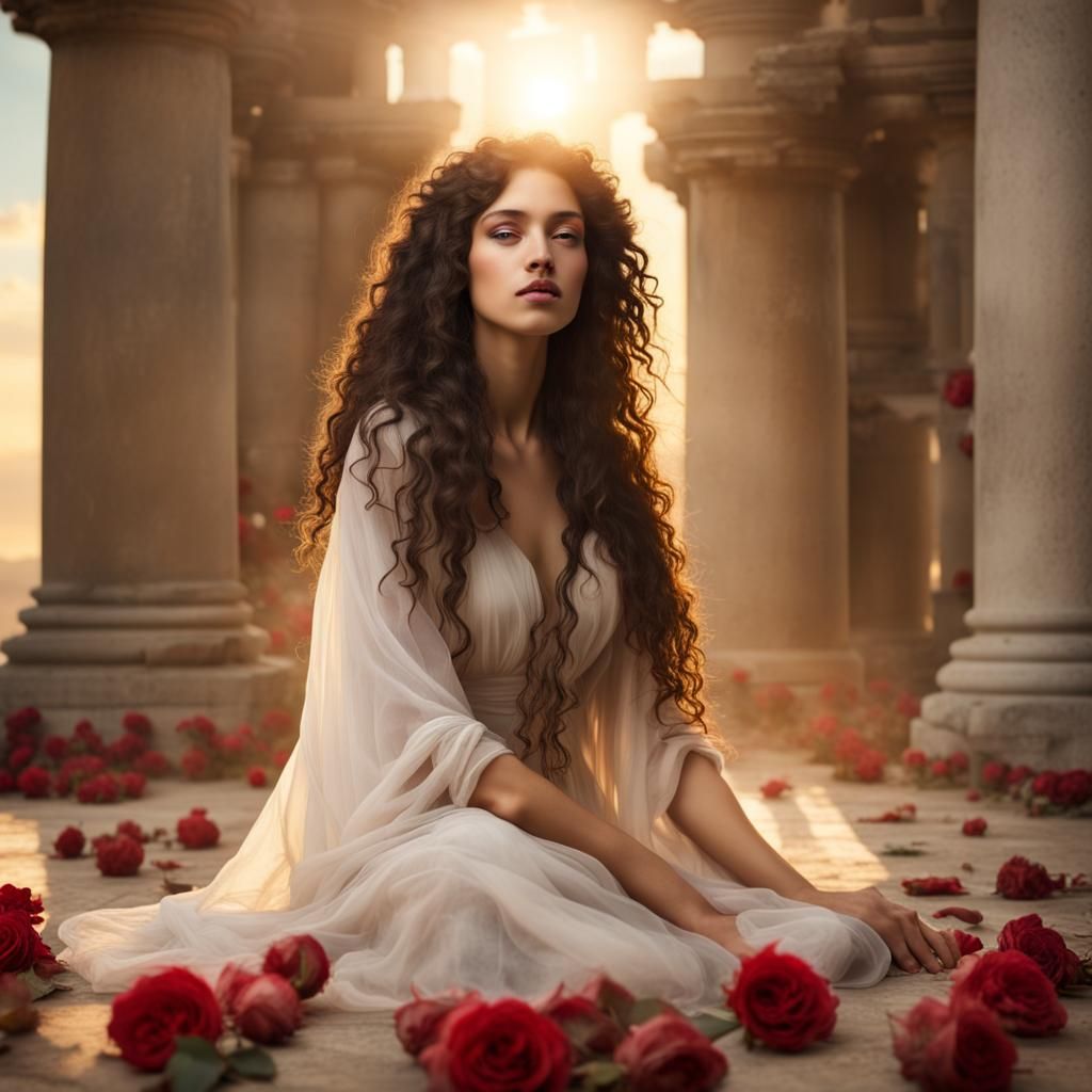 Senegalese Woman in Temple, Botticelli Style