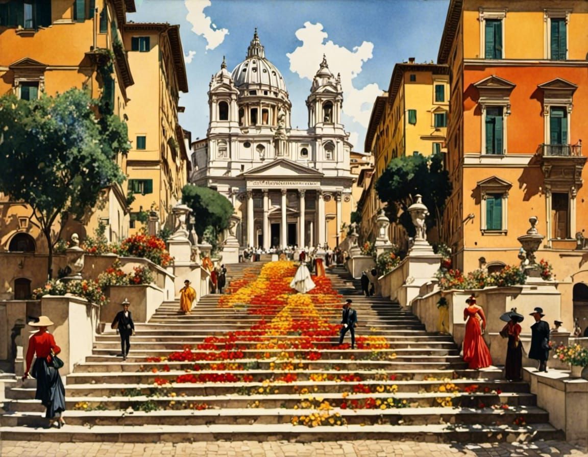 Spanish Steps Rome in Boho Psychedelic Autochrome