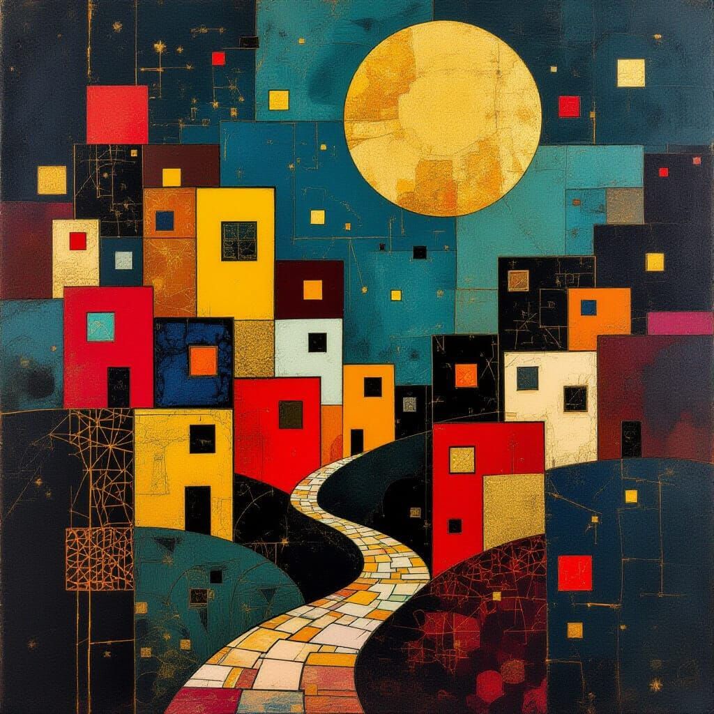 Surreal Dreamscape of Kintsugi Houses in Golden and Red Hues