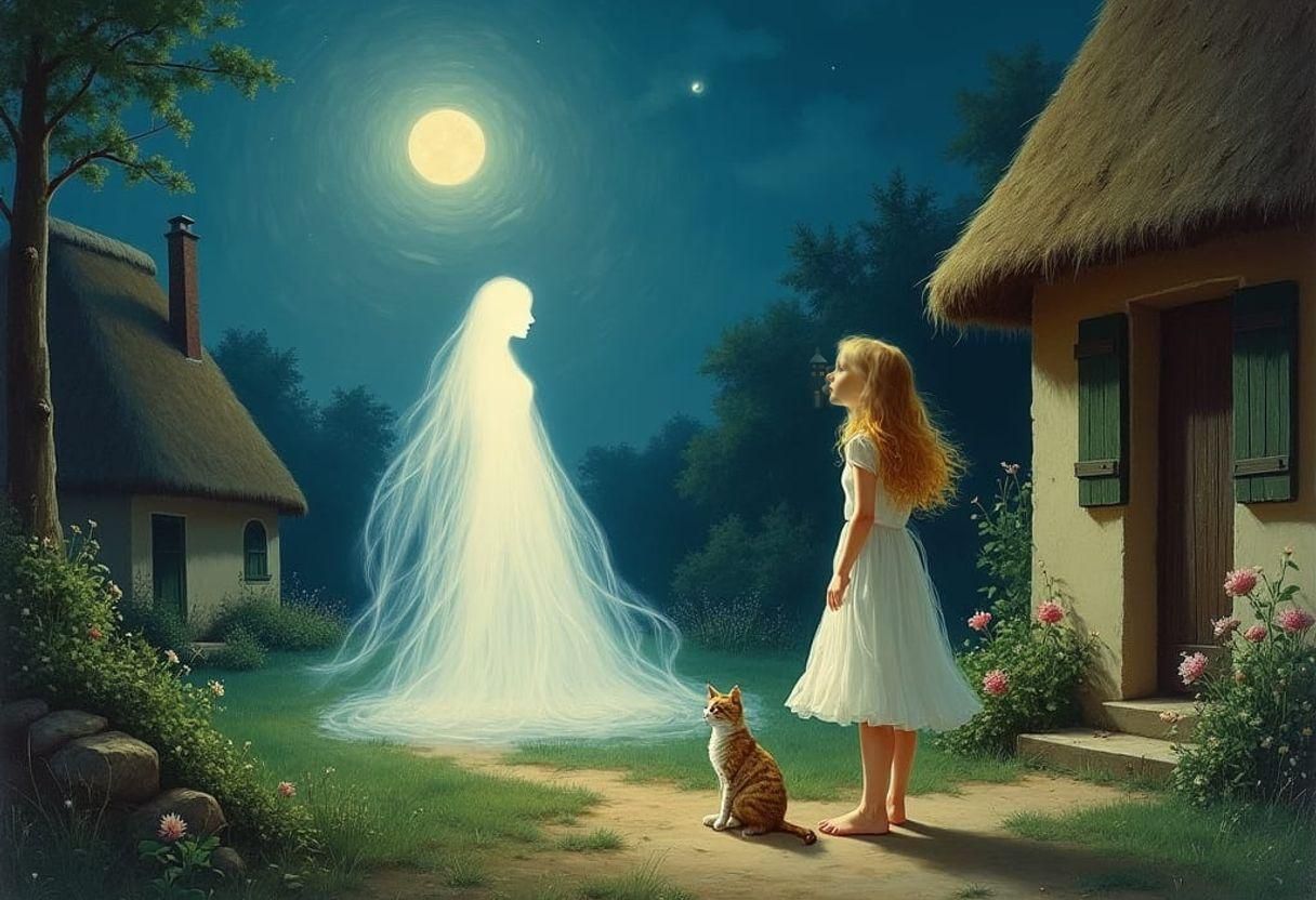Ethereal Ghostly Figure in Dreamlike Oil Painting
