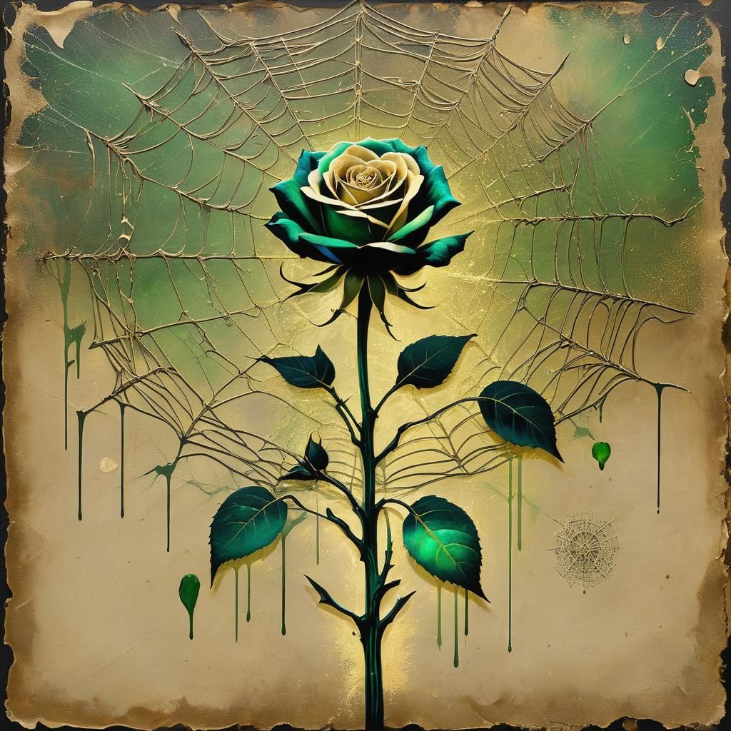 Sinister Black Rose with Gold Dust and Cobwebs