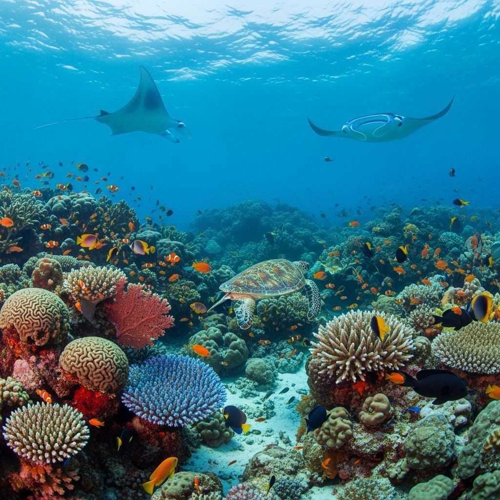 Vibrant Coral Reef Teeming with Tropical Fish and Sea Turtle