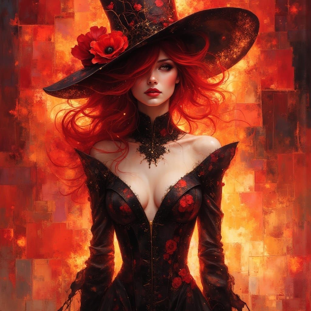 Elegant Futuristic Lady in Red Veil