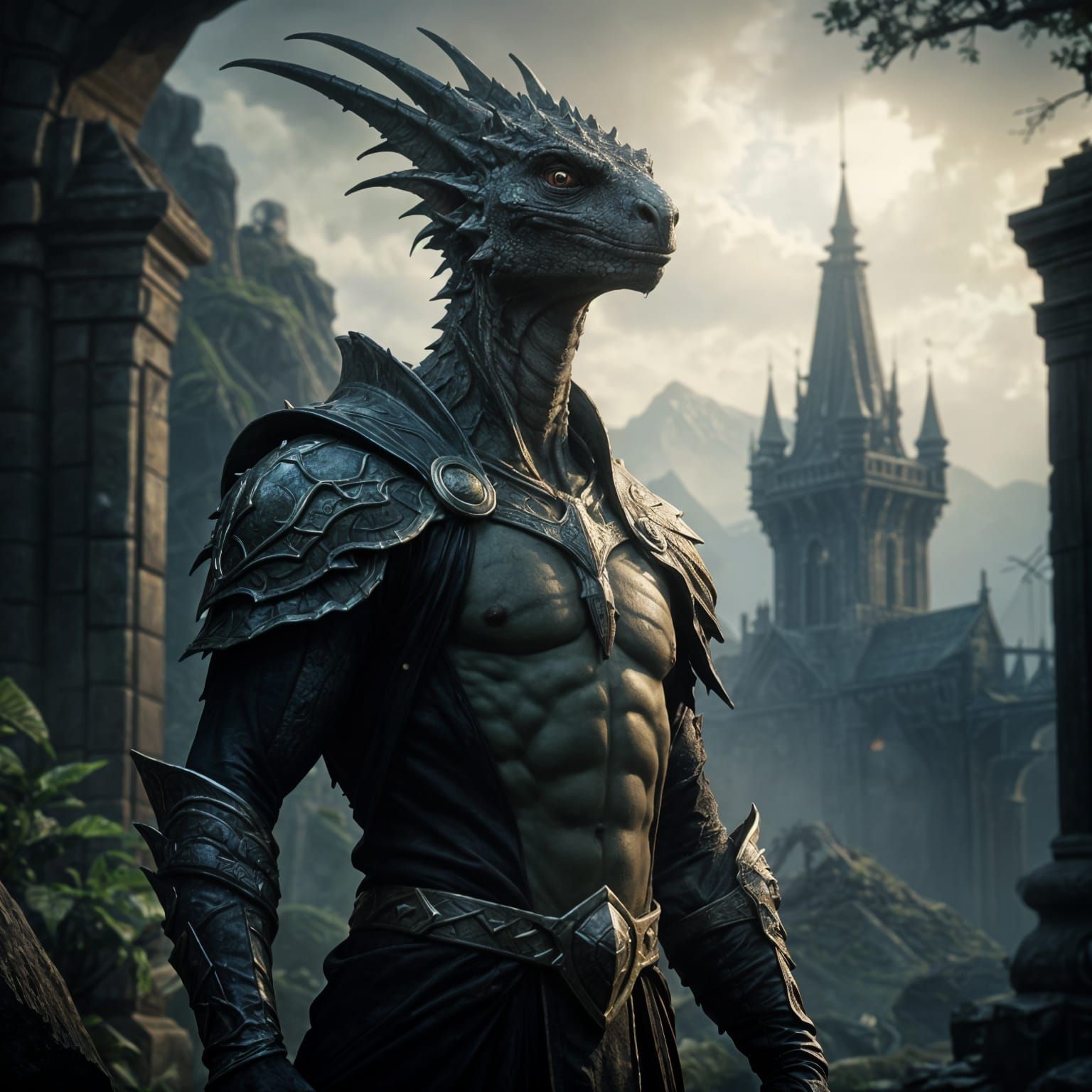 Ethereal Dark Fantasy Warrior in Realistic Style