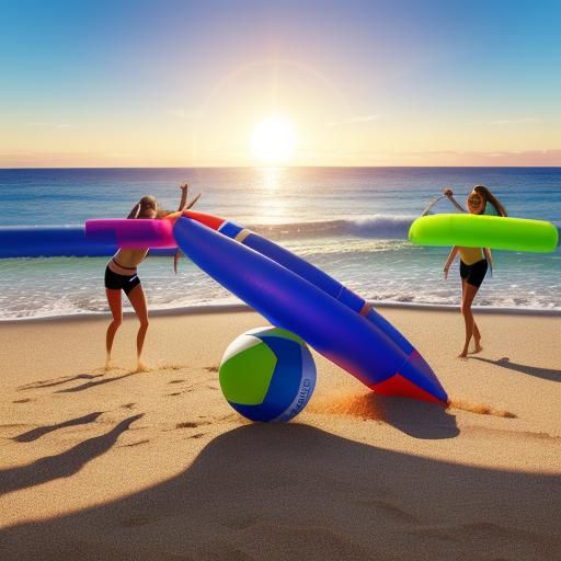 Foot Volleyball on a Sunny Beach in Oil Painting Style
