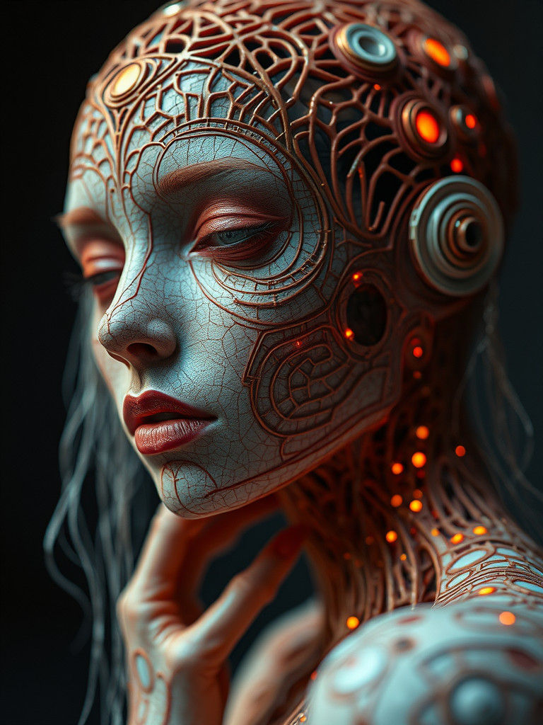 Female Android in Maze with Synthetic Skin
