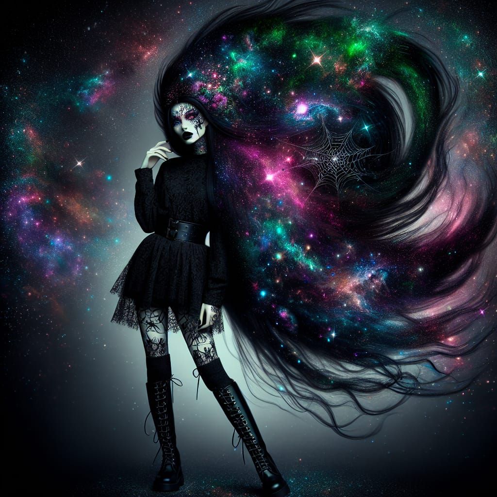 Cosmic Nebula Hair in Gothic Anime Style
