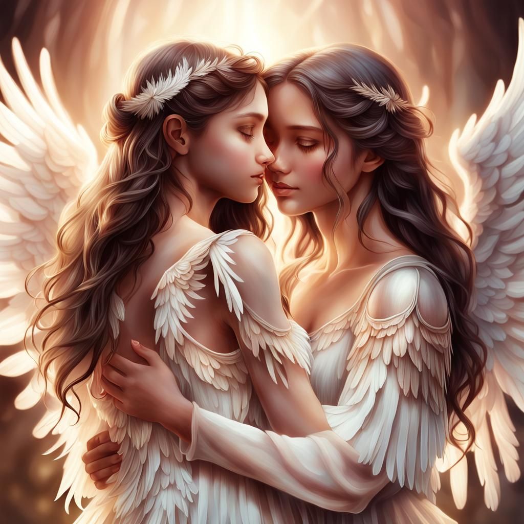 Angel Embracing Girl in Realistic Digital Art