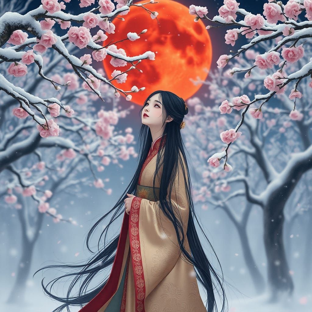 Girl in Hanfu under Cherry Blossoms