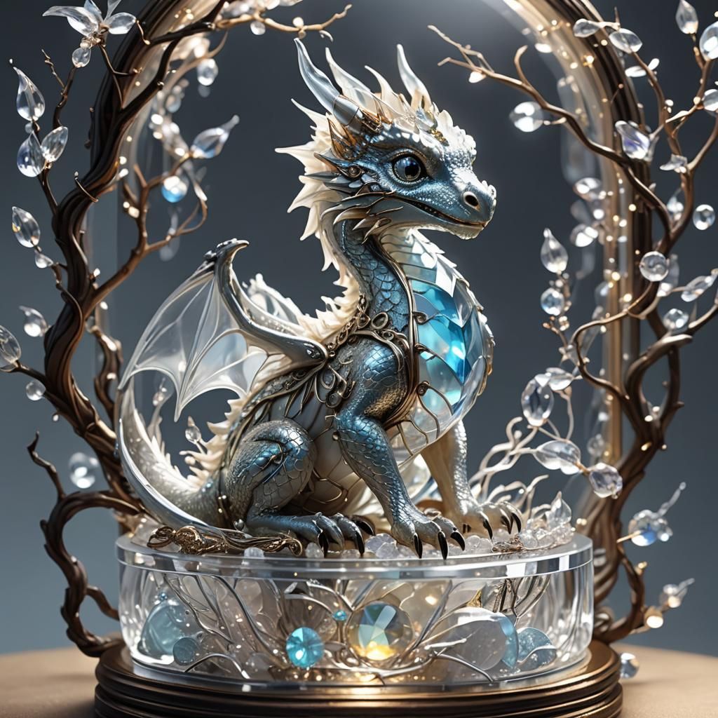 Miniature Dragon with Glowing Jewelry, 3D Anime Art