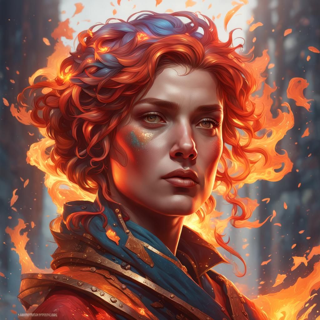 Fiery Portrait in Hyperdetailed Style