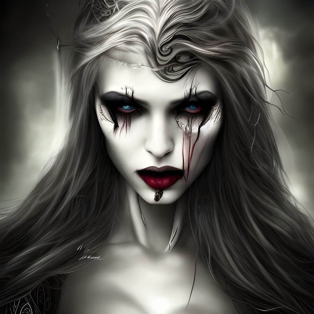 Vampire Goddess in Spooky Landscape: Digital Art
