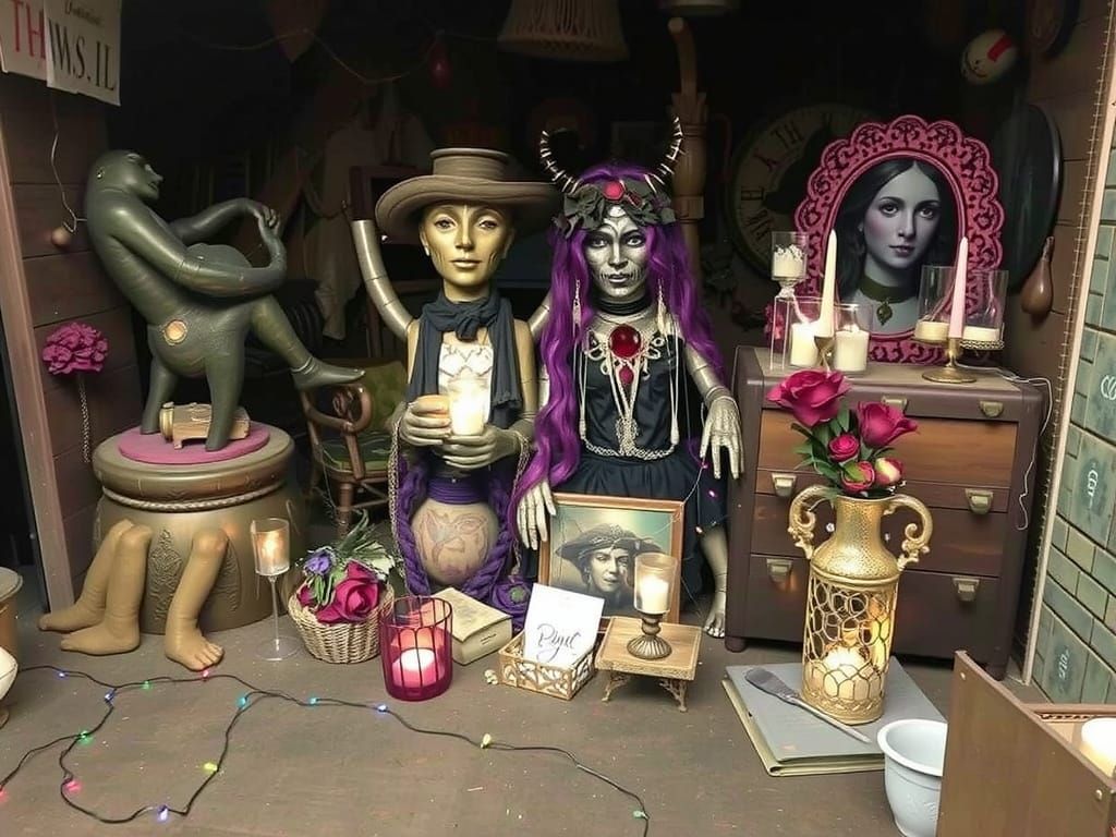 Mystical New Orleans Woman with Candles and Lights