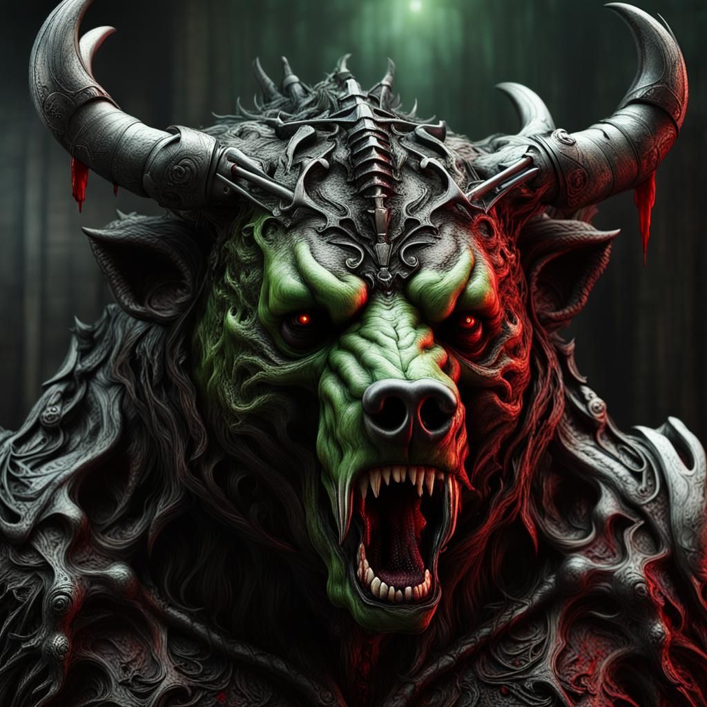 Undead Bear Zombie Bull in Gothic Style