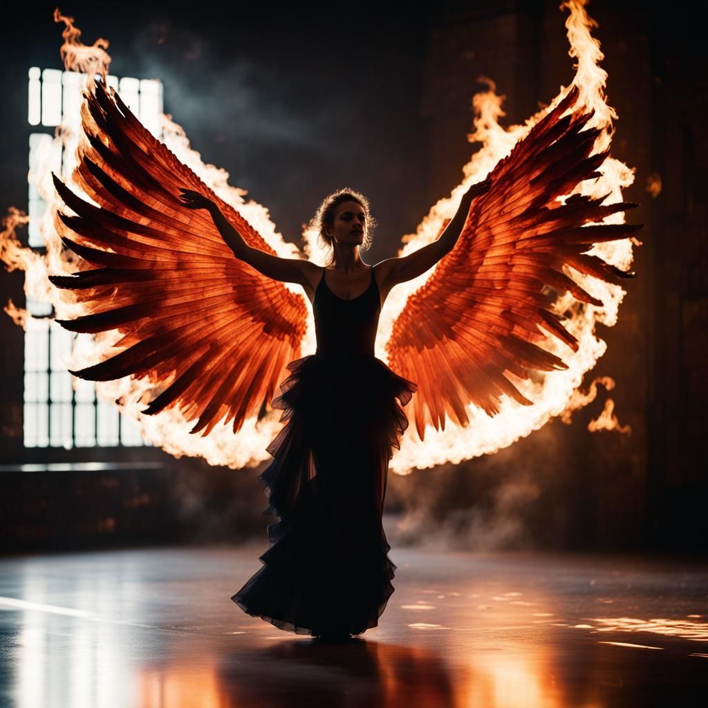 Fiery Woman Dancing in a Hall