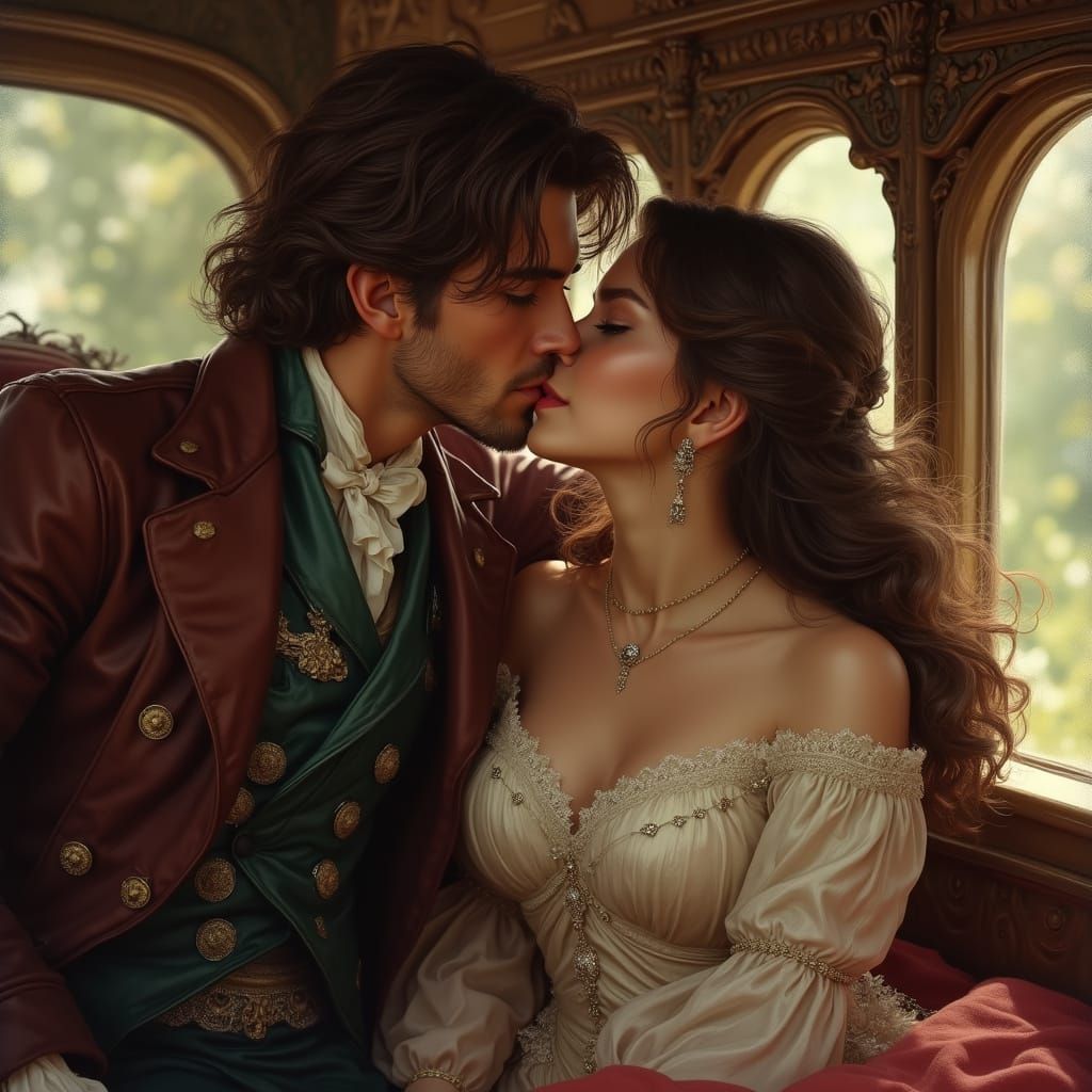 Romantic Highwayman Kisses Lovely Lady in Luxurious Carriage