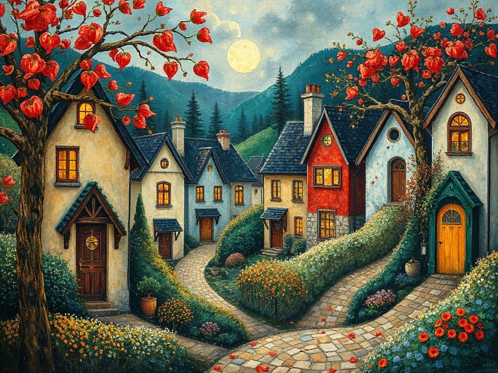 Whimsical Art Deco Village in Opulent Colors