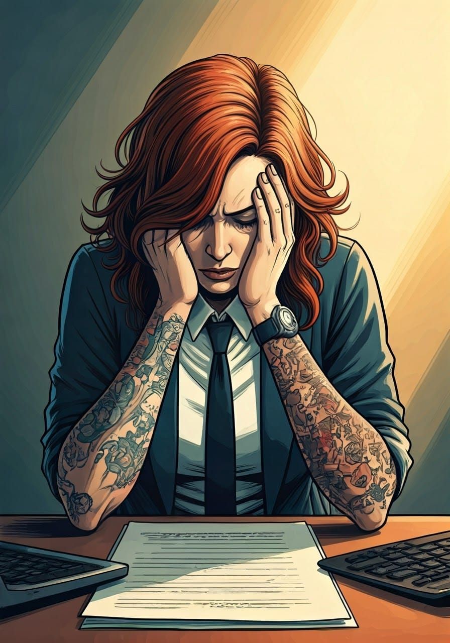 Frustrated Businesswoman in Uplifting Graphic Novel Style