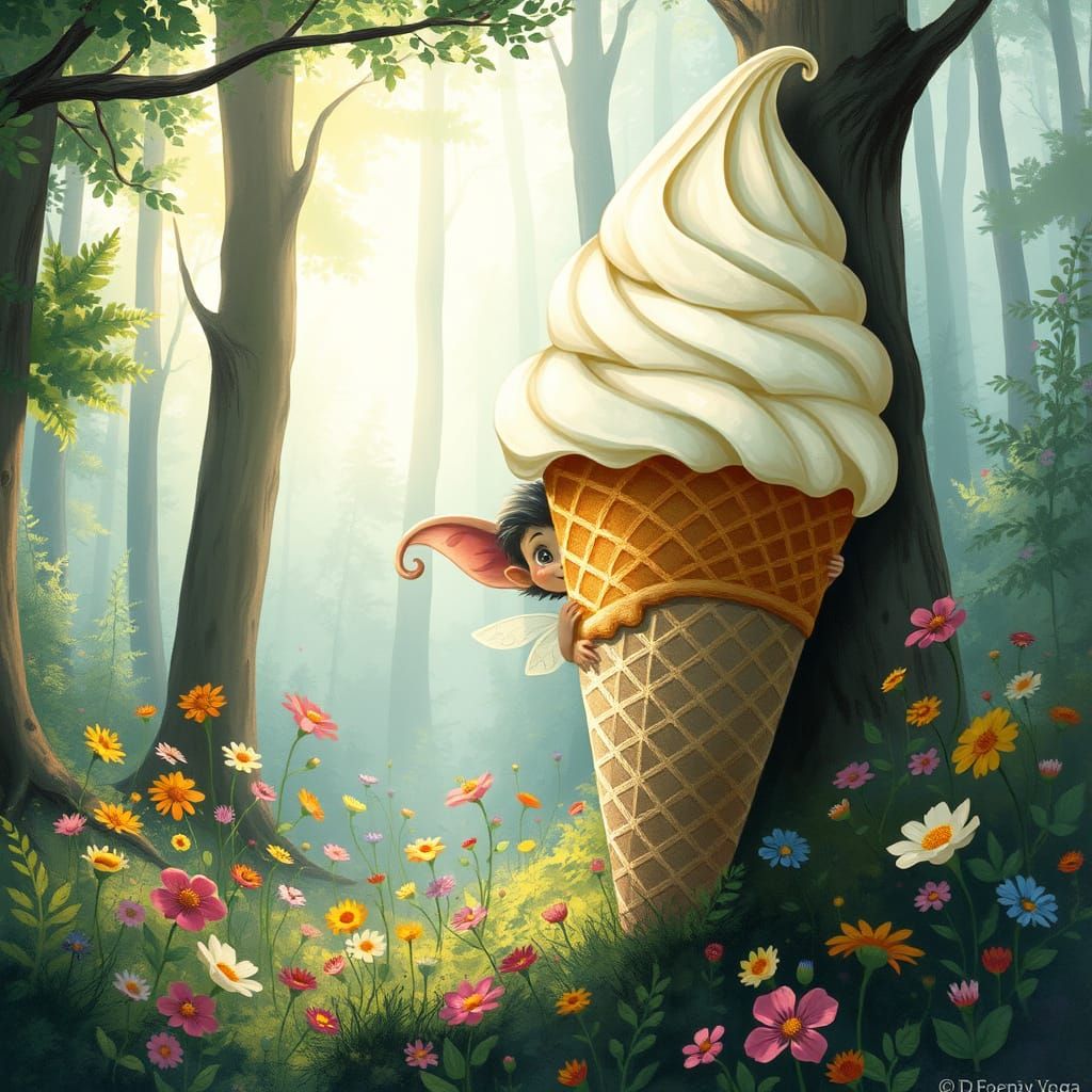 Mischievous Forest Spirit and Ice Cream Cone