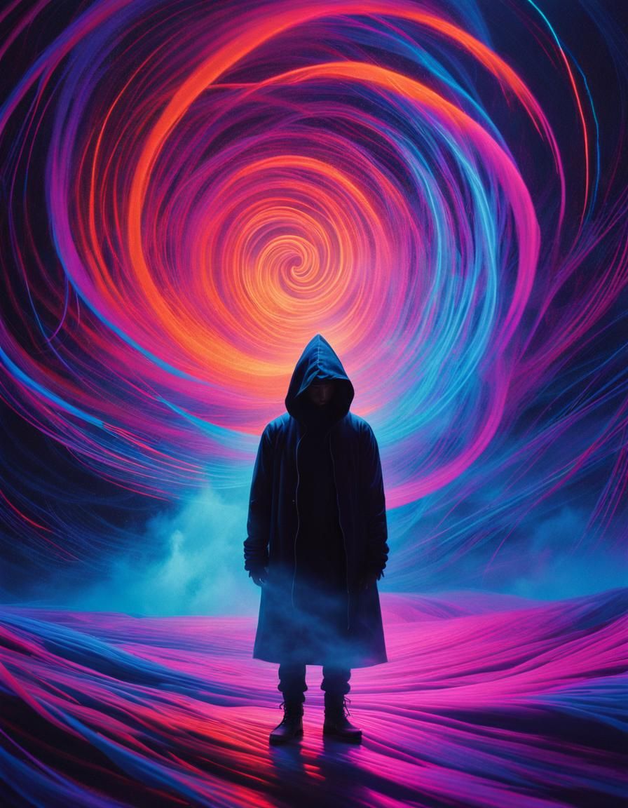 Surreal holographic presence. Hurricane. Obsessed blacklight...