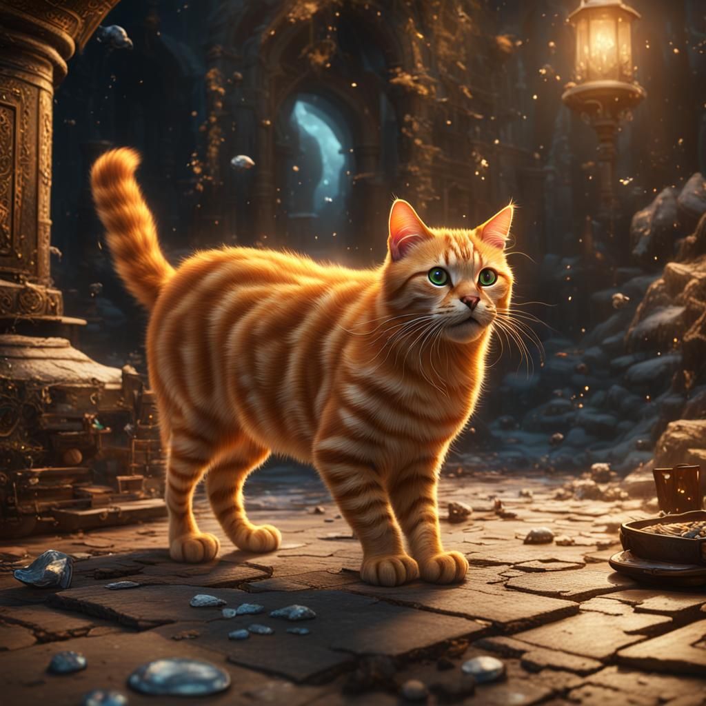 Orange Tabby Cat's Toy Quest: Digital Art