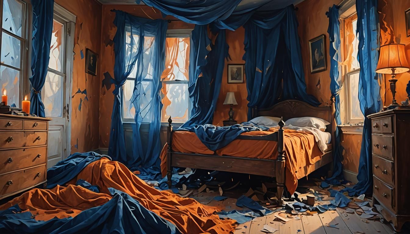Eerie Bedroom Scene in Abstract Expressionism Style