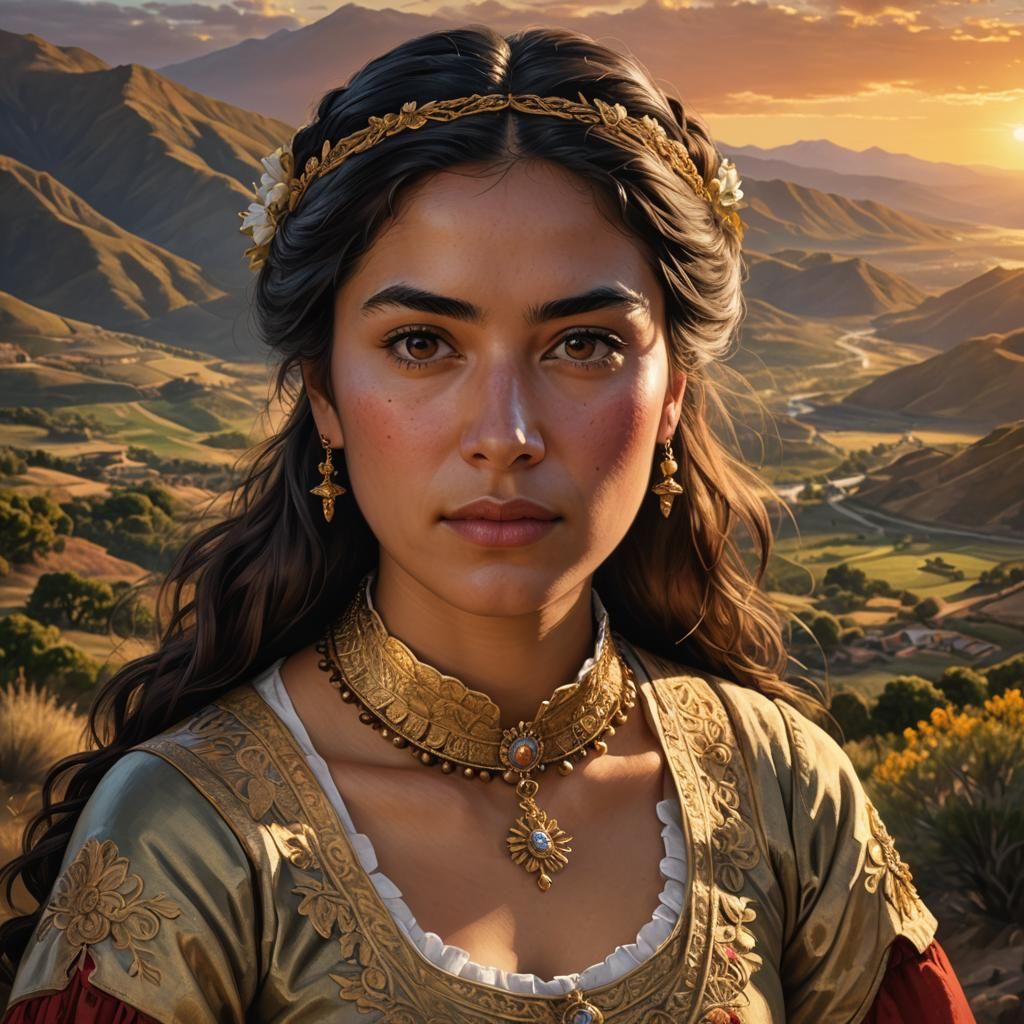 Chilean Woman Portrait in Traditional Dress, Digital Art