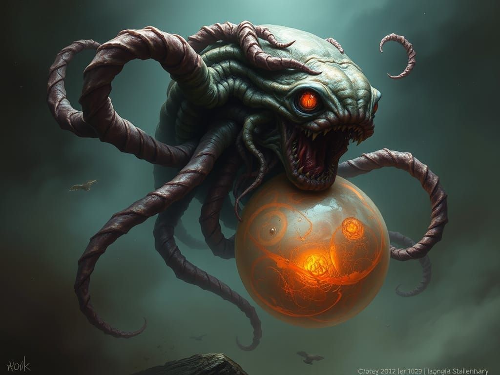 Eerie Tentacled Creature in Biomechanical Surrealism