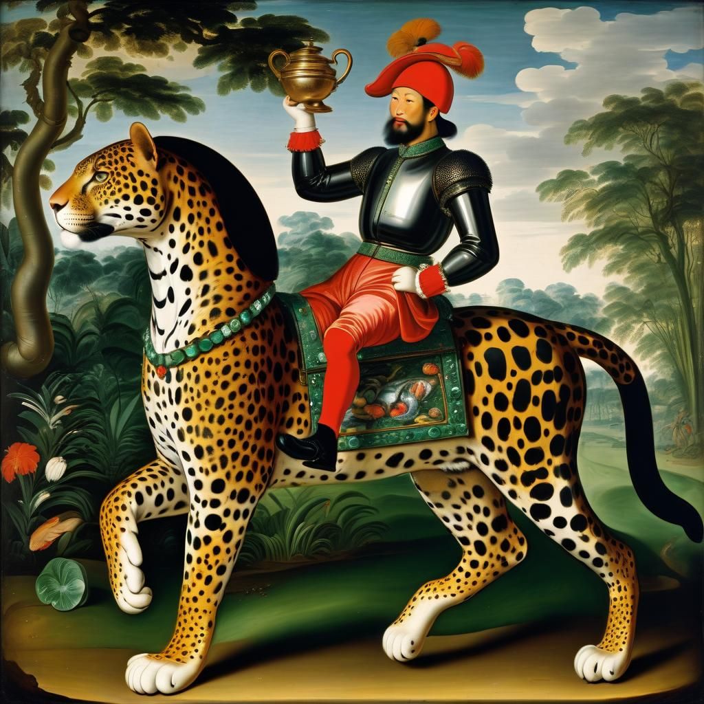 Jaguar-Jockey Janissary with Jeweled Jug, Classical Painting