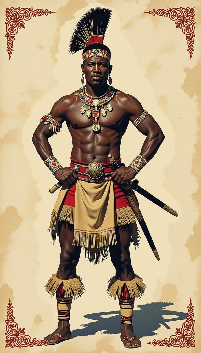 Proud Zulu Warrior in Traditional Attire